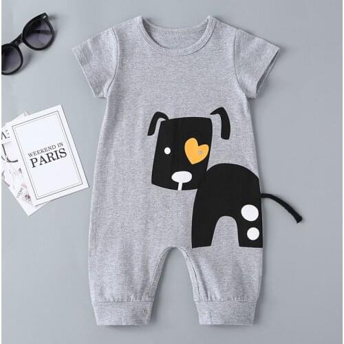 Fashion Children Clothes Baby Unisex Boys Girs Short Sleeve Printed Dog Romper Jumpsuit Kids Clothing