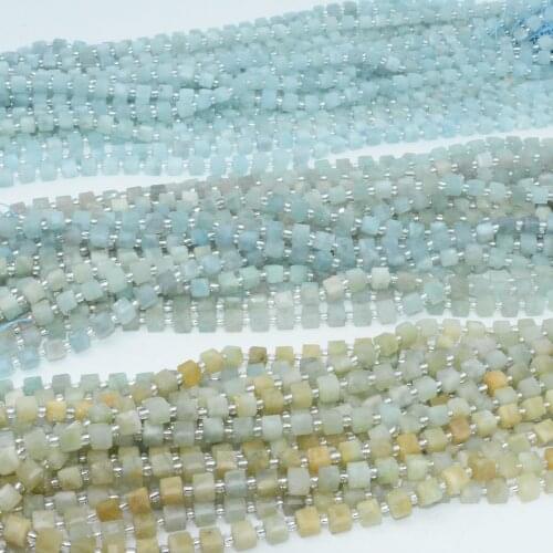 Natural Aquamarine Edge Faceted Cube Beads 7mm , 39-40 Beads / Strand