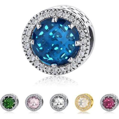 NBSAMENG 100% 925 Sterling Silver Radiant Hearts Charms Crystal Charm Beads Fit Original Bracelets DIY Jewelry