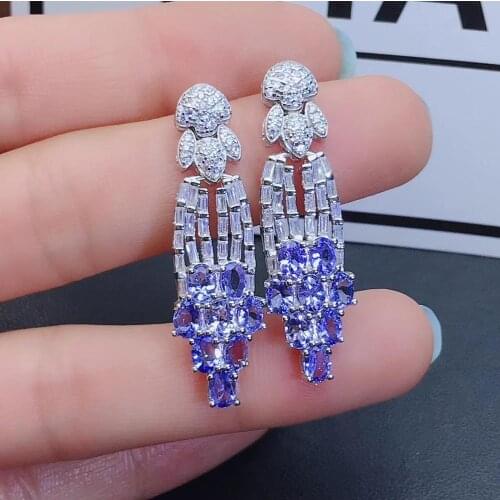 New Arrival Natural Real Tanzanite Earring 925 sterling silver Fine jewelry Natural and Real Tanzanite Earring