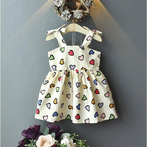 Girls Dresses 2021 New Girls Heart Pattern Dress Love Camisole Print Kids Summer Dress Girls Beach Dress Toddler Girl Dresses