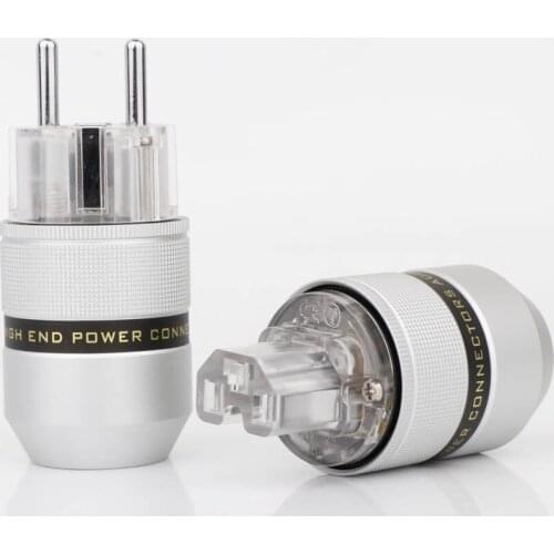Pair ER(T)+CR(T) Rhodium plated Schuko Power connector+IEC Female Plug,HIFI EU version AC audio power plug