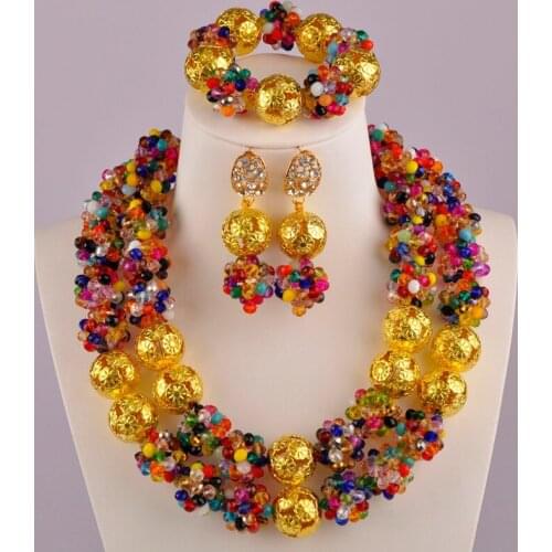 Multicolors Crystal Necklace African Beads Nigerian Jewelry Set