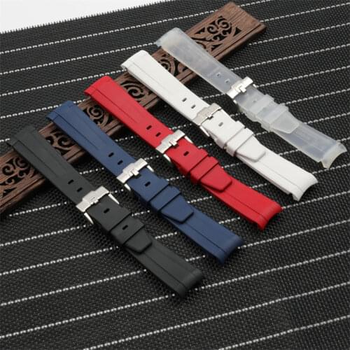 20mm Soft Fluoro Rubber Black White Watch Band Mens Belt for Role Submariner Daytona GMT OYSTERFLEX DEEPSEA Watch Strap