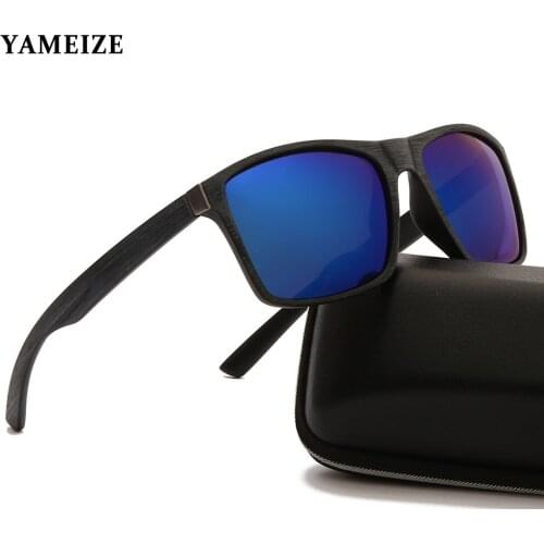 YAMEIZE Men Polarized Sunglasses Driving Fishing Sun Glasses Outdoor Sport Glasses Rectangle Wood Frame Shades For Men Goggles
