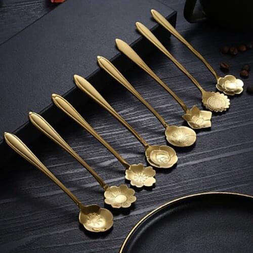 Vacuum Plating tainlessS Steel Coffee Spoon Tea Spoons Kitchen Drinking Flatware Dessert Spoon Rose spoon 1pc