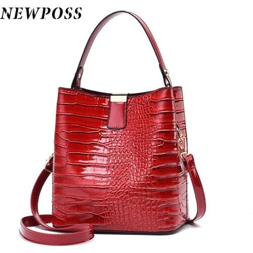 Retro Alligator Bucket Bags Women Crocodile Pattern Handbag Capacity Casual Crocodile Shoulder Messenger Bags Ladies PU Purse