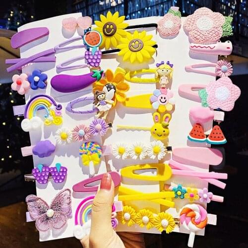 1Set New Girl Cartoon Fruits Flower Geometric Hairpins Cute Barrettes Sweet HeadbandHeadwear Hair Clips Fashion Hair Accessories