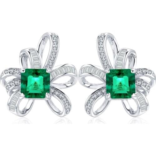 High Quality 4.0ct/2pcs 925 Silver Jewelry Lab Zambia Emerald Stone Stud Earrings