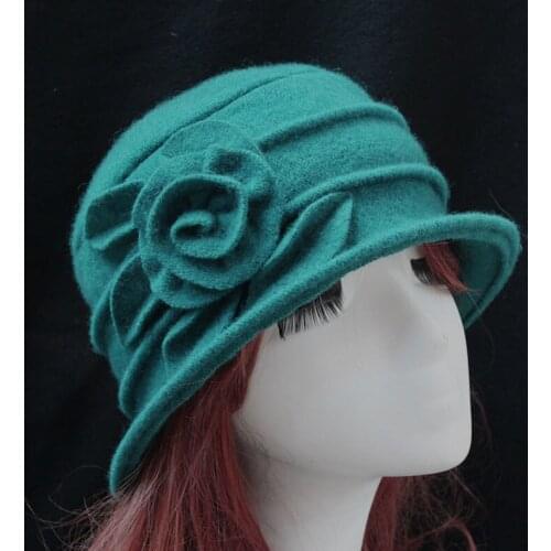 Women Dome Fedora Hat 100% Wool Ladies Elegant Hats Bucket Cap Autumn Winter Solid Floral Warm Floppy Hat Chapeau Femme