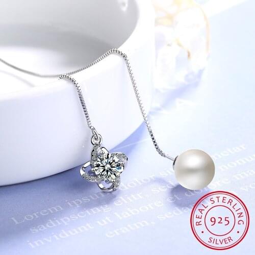 925 silver long Drop Earrings for women with round Pearl Jewelry silver zirconia Women Wedding Party wholesale gift