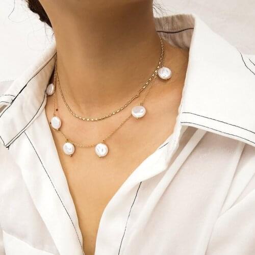 Fashion Pearl Pendant Charm Chain Necklace For Women Multilayer Gold Color Long Choker Collar Statement Jewelry Gifts
