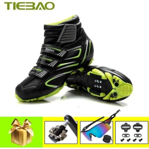 Tiebao Winter Mountain Bike Shoes Add SPD Pedals Men Women Warm Up Cycling Sneakers Professional Outdoor Riding Bicycle Shoes