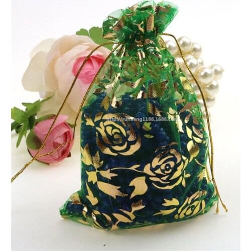 Bowknot Gold Bag 100pcs 15*20cm Stretchable Transparent Tulle Element Bag Bag Hot Stamping Rose Gift Candy Bag 5ZSH336