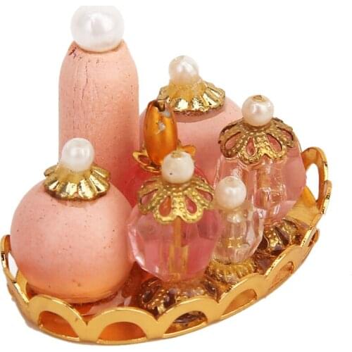 1/12 Doll House Gorgeous Set of Miniature Perfume Bottle 7 Bottles With Tray