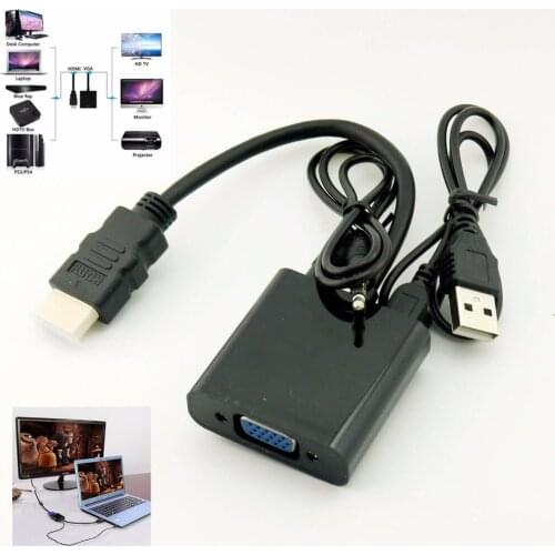1pcs 1080P HDMI Male to VGA Female With Audio TV AV Adapter Converter Video Cable Black Cable For PC TV Monitor