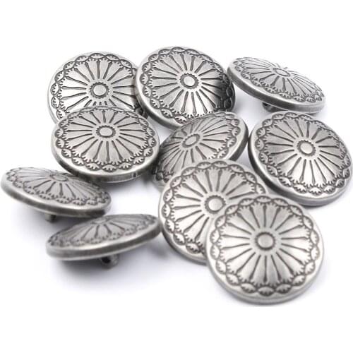 10pcs Diy Sewing Buttons Jean Fastener Flower Pattern Shank Button Metal Craft Buckle Handmade Scrapbooking Clothing Accessories