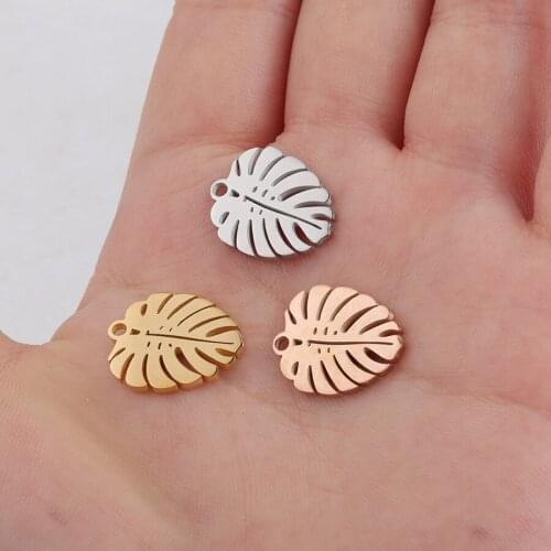 100% Stainless Steel Leaves Charms For Jewelry Making Metal Tree Leaf Charm Mirror Polished Wholesale 10pcs