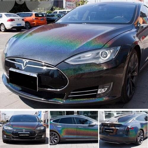 18m x 1.52m Holographic Rainbow Laser Black Vinyl Wrap Roll Decals Car Whole Body Stickers Sheet Glossy Color Change Film
