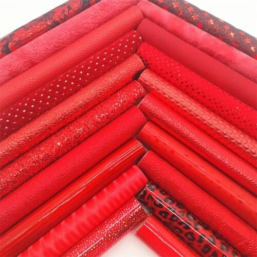 20PCS/SET Red Christmas Chunky Glitter Faux Vinyl Fabric Leopard Polka Dots Patent Smooth Leather For Earrings Bows DIY GM3508
