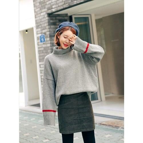 2017 winter New arrival Solid Thicker Loose Slim women sweater Sweet Highstreet Print Stitching Turtlenect female sweater