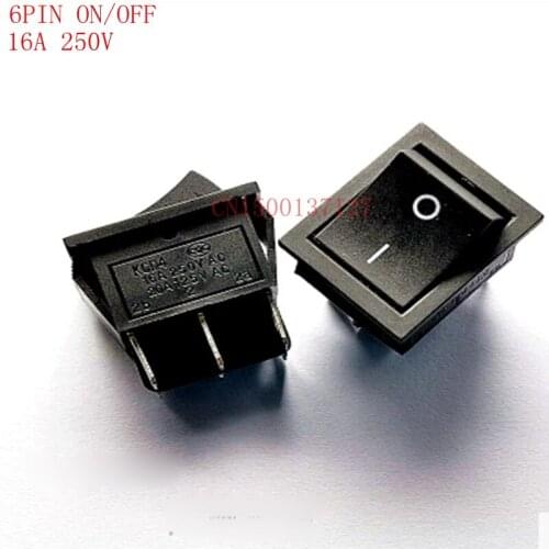 5 PCS Large black 6 pin 2 rocker switch gear 16A 250V rocker switch power switch