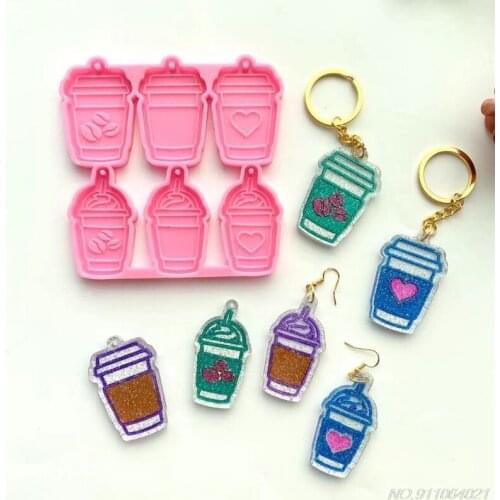 6 Coffee Cups Keychain Epoxy Resin Mold Earrings Pendant Casting Silicone Mould DIY Crafts Jewelry Casting Tools ju22 wholesales