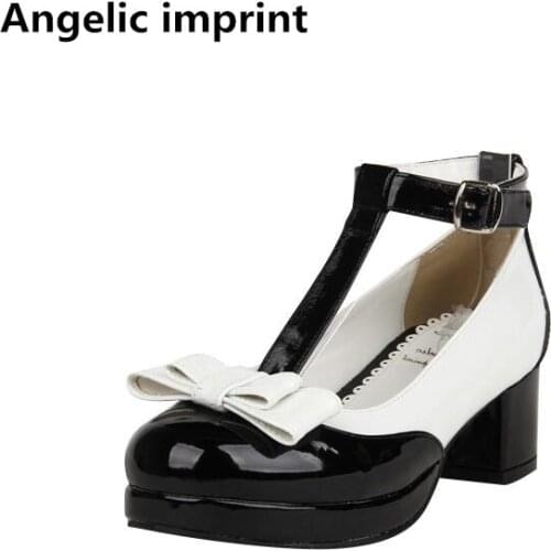 Angelic imprint mori girl lolita punk shoes woman cosplay shoes lady high heels Pumps women princess dress party shoes 33-47 bow