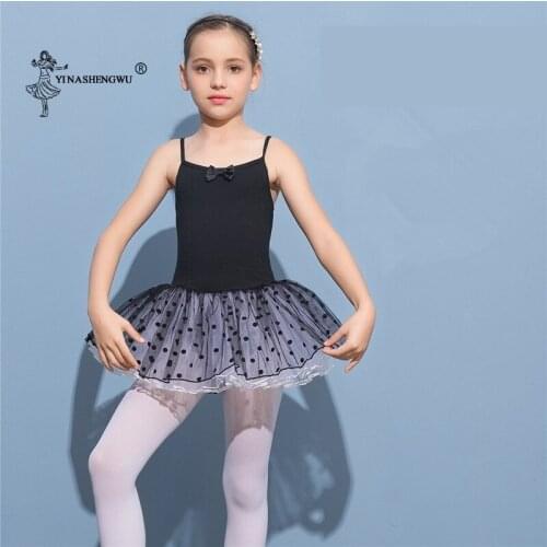 Girls Ballet Tutu Dress Kids Gymnastics Tulle Skirted Leotards Classic Black Swan Lake Ballet Costumes With Dot Tutus