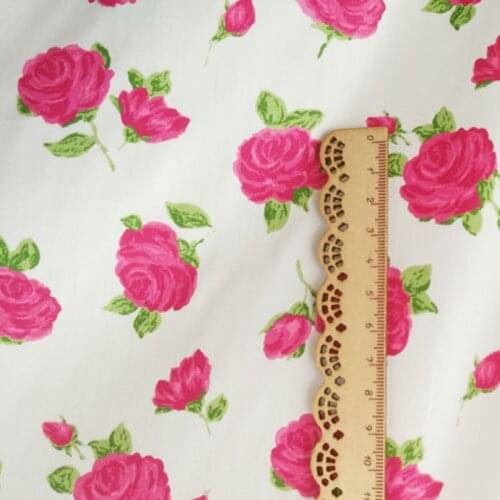 White Ground Red Flower Printed Cotton Fabric Plain Poplin Fabric Cotton Quilting Patchwork Sewing Mterial DIY Dress Clothing