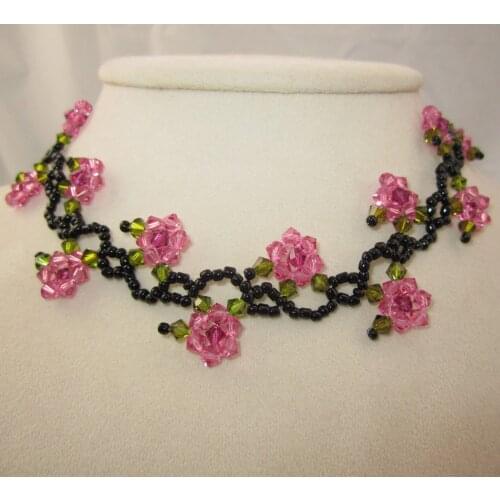 Free Shipping Floral Necklace Kids Jewelry Pink And Green Necklace Rose Flower Chocker Necklace For Girls Delicate Necklace