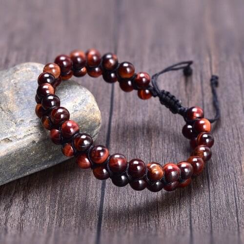Handmade Jewelry 6MM Tiger Eye Stone Beads Braided Double Layer Beaded Bracelet for Men Women Friendship Strand Charm Bracelet