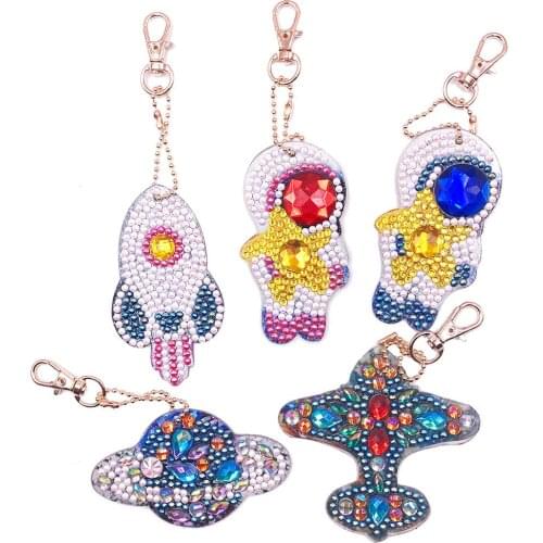 DIY Handmade Keychain Pendant Full Drill Special Shaped Diamond Painting Curtoon Animals Planet Pendant Key Chain Decor
