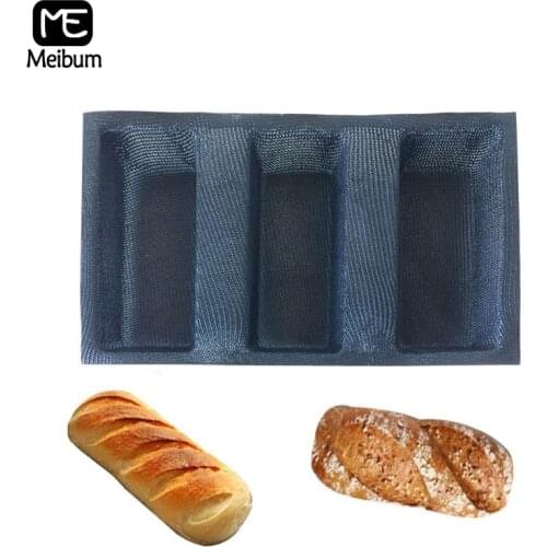 Meibum 3 Cavity Black Porous Silicone Mold Square Bread Long Loaf Mould Eclair Hamburger Modle Non Stick Bakeware baking tools