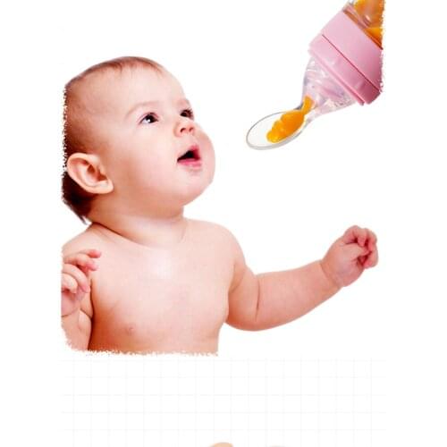Baby Rice Cereal Spoon Squeeze Type Silicone Newborn Soft Dinnerware Food Supplement
