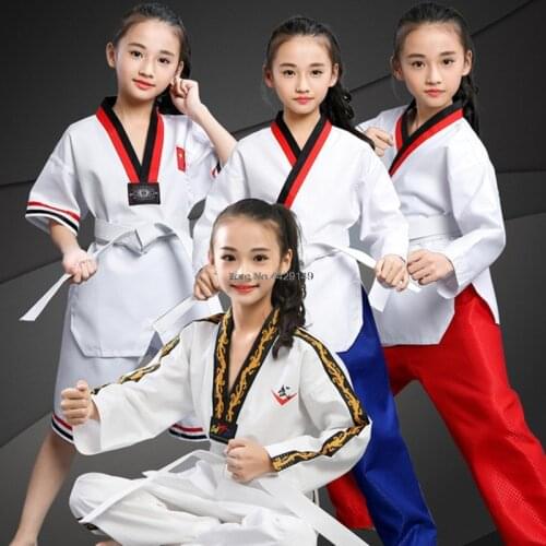Children Taekwondo Dobok Robe Karate Uniform Kids Boy Girl Judo Mooto Wushu Sanda Training Workout Clothes Men Fitness Gym Pants