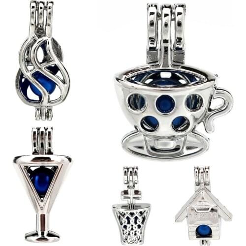 Doghouse Cross Twist Coffee Cup Beads Cage Essential Oil Diffuser Pearl Cage Locket Pendant