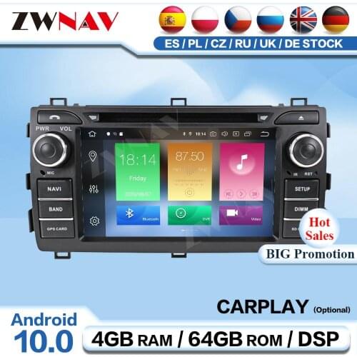 DSP Carplay 2 Din Android 10.0 For Toyota Auris 2013 2014 2015 Radio Receiver Audio Stereo Video Player GPS Navigation Head Unit