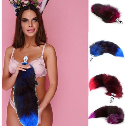 Faux Fur Fox Tail Sexy Toys, Fluffy Animal Tail Adult Sexy Toys, Bright Red/Rose Red/ Purple/ Blue/Orange