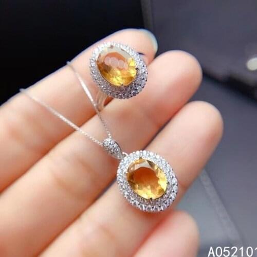 KJJEAXCMY Fine Jewelry 925 sterling silver inlaid Citrine new girl trendy necklace pendant ring set Chinese style with box