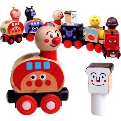 Anpanman Trains Set Magnetic Van For Carrying People Train Children Wooden Toys Magnetic Vehicle Blocks Kids Educational Toys