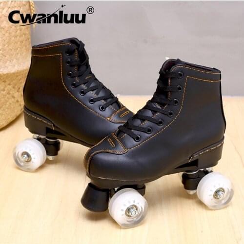 White Black PU Lether Luxury Roller Skates Shoes Quad Sneakers Skate Woman Man Children Zapatos Con Patines Europe Size 35-45