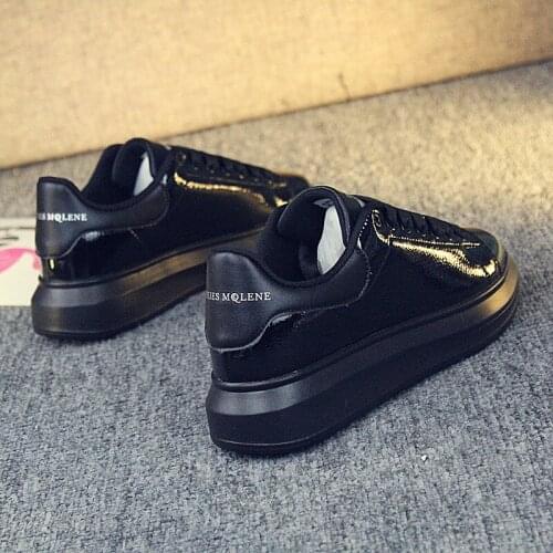 All-match large size 35-44 womens shoes spring and autumn pure color simple casual shoes thick-soled lace-up sneakers