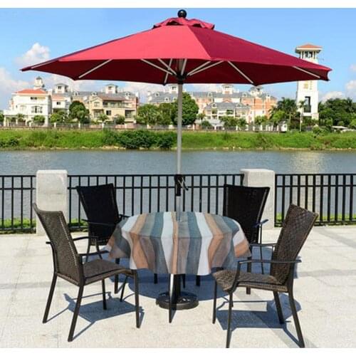 Round Sturdy Waterproof Stripe Flower Pattern Table Cover Cloth with Umbrella Hole Tablecover Comfortable for Hotel