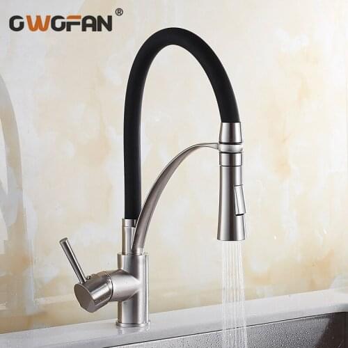 Kitchen Faucets Brushed Nickel with Rubber Mixer Single Handle Faucet for Kitchen Pull Down Deck Mounted Crane for Sink N22-154