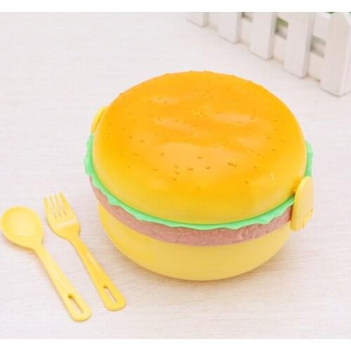 Hamburger Shape Lunch Box Three Level Lunch Container With Fork And Spoon Cute Style Children Lunch Box