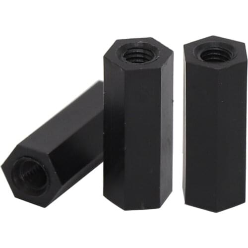 M3 M3*10 M3x10 M3*12 M3x12 Black Double Nut Nylon Plastic Female To Female PCB Stud Hex Hexagon Pillar Spacer Standoff Stand Off