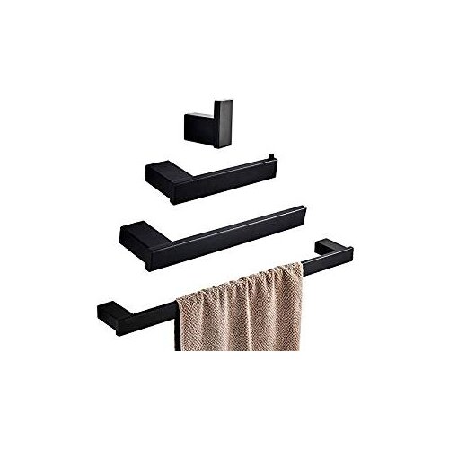 Matte Black Bathroom Accessories Set Stainless Steel Toilet Roll Paper Holder Wall Mounted Towel Ring Holder Robe Hook Towel Bar