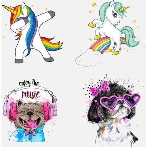 Cute Unicorn Iron On Heat Transfers Vinyl Thermal Heat Transfer Animals Patches For Clothing DIY Stickers On Washable Clothes