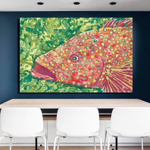 Cartoon watercolor fish posters and print art adorn family walls and childrens rooms with photos TZ070